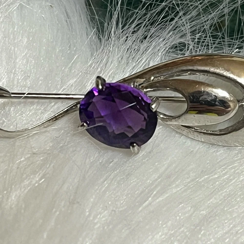 Marked SILVER Vintage Amethyst Brooch